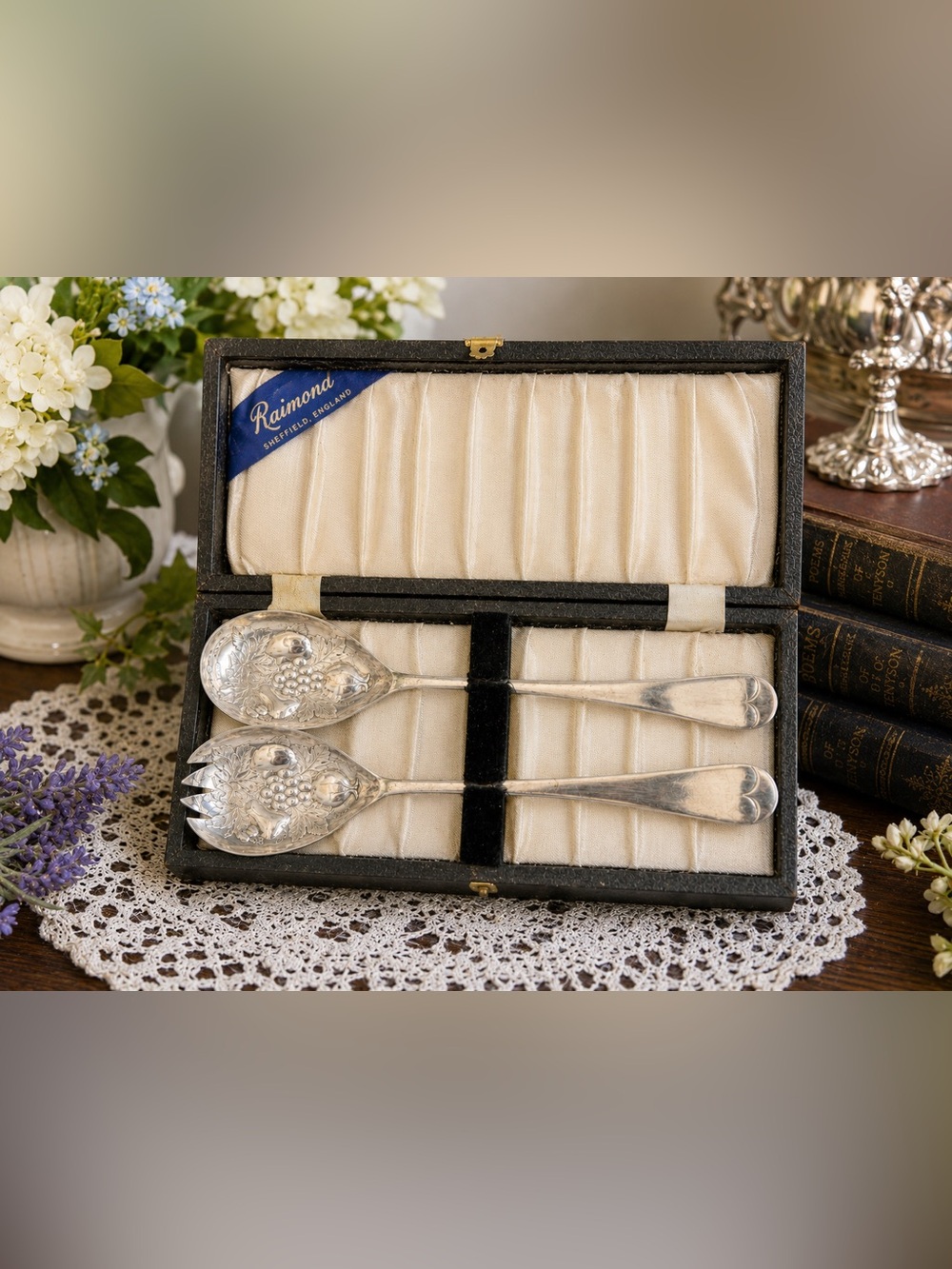 Vintage 1950s Raimond Sheffield England Silverplate Grape Salad Serving Set
